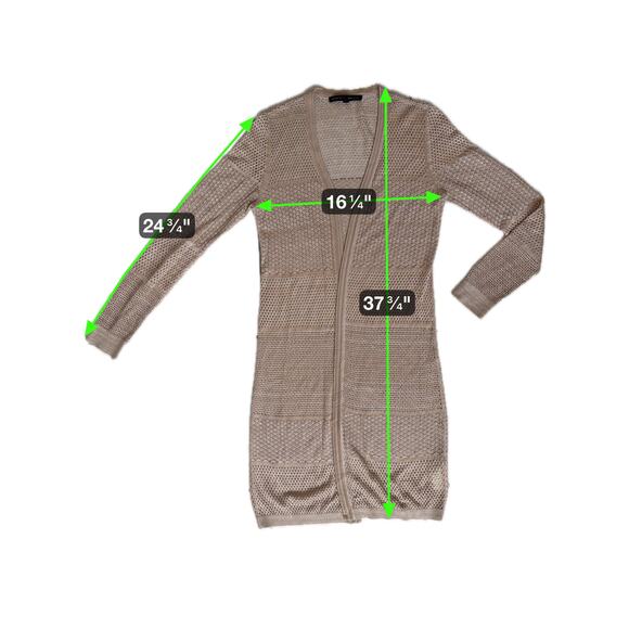 White House Black Market Long Open Cardigan Small Beige Pointelle Open Knit READ - Picture 5 of 13